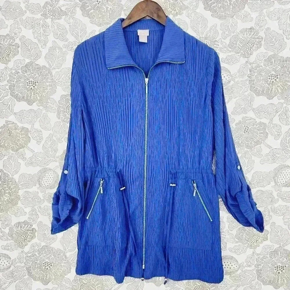 Chico's Women's Utility Jacket Size 2/ 12 Full Zip Textured Blue 7072 - Picture 1 of 8